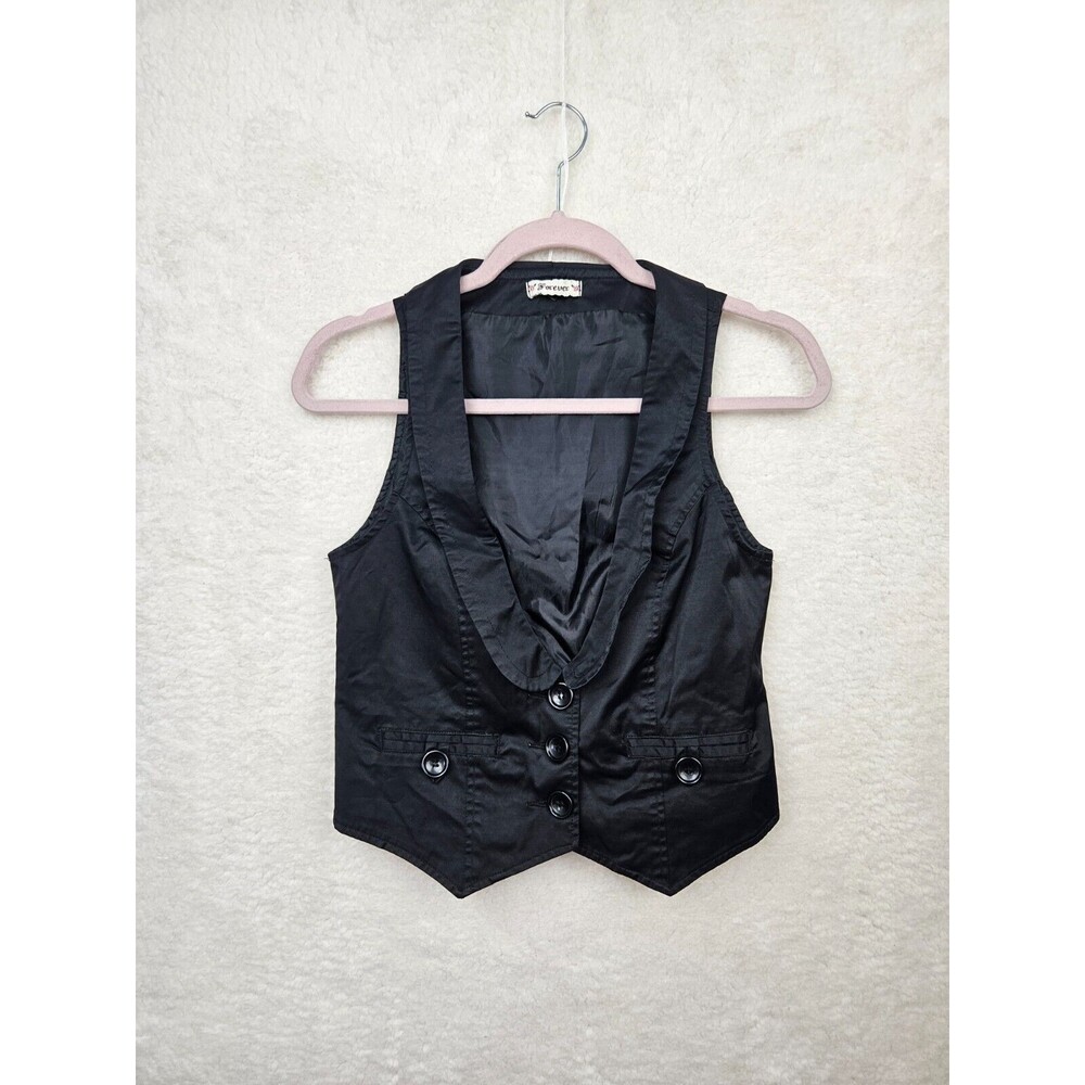 Forever Women Top Small Black Cotton Blend Sleeveless Three ButtonV Neck Vest